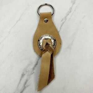 Soft Brown Leather Fringe Western Concho Boho Keychain Keyring